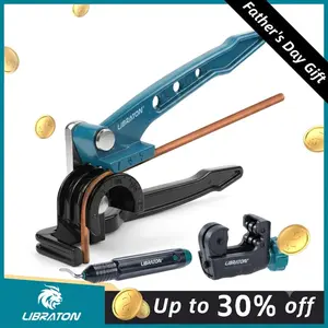 【Fathersdaygift】LIBRATON Tube Bender, Copper Tubing Bender 180 Degrees, 3-in-1 Manual Tubing Bending Tool 1/4", 5/16", 3/8", Copper Tube Bender Set with Mini Tube Cutter & Deburring Tool, for Aluminum Brass Pipes outdoorfun Industrial