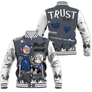 Rare Air Varsity Jacket, Flint Grey Varsity Jacket,Retro Flint Grey 9s Outfits, Scary Trust No One Graffiti, 11s Blue Color Matching Outfits, Trust No One Scary,  Men Women Sports Jacket