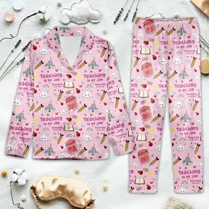 Teaching Is My Jam Teacher Pajama Set | Pink Kawaii PJs for Women | Cute Back to School Sleepwear | Teacher Gift Loungewear Set