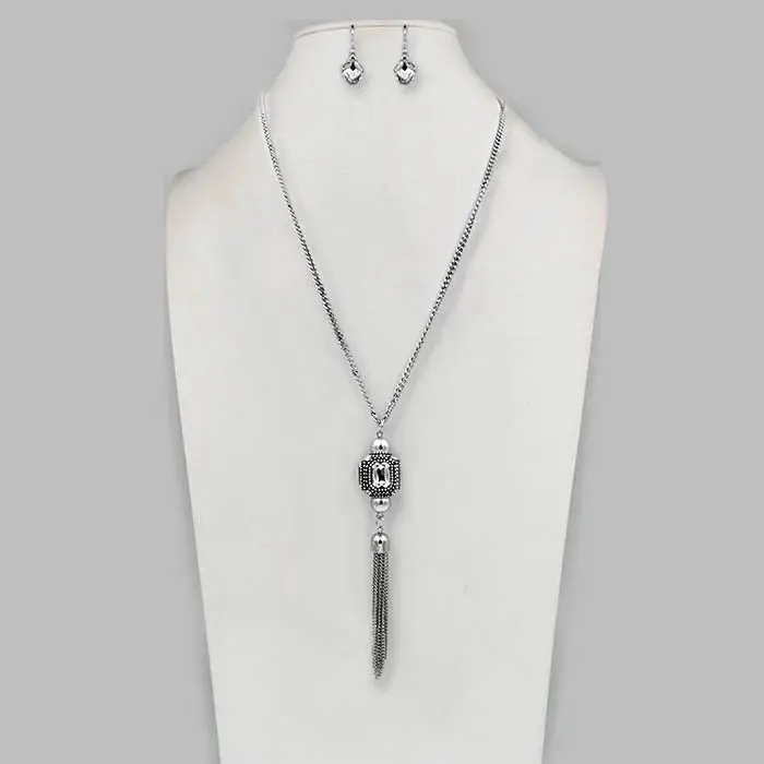 Crystal Cube Tassel Necklace