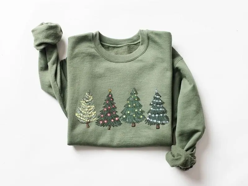 [Sale off up to 50%] Green Tree Christmas Sweater, Christmas Sweater, Christmas Crewneck, Christmas Tree Sweatshirt, Holiday Sweaters for Women, Winter Sweatshir