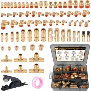 76 count Brass DOT Air Line Fittings Kit Push Lock Air Fittings Push to Connect Fittings NPT Thread & Quick Connect Air Hose Fittings for DOT Air Line Air Hose Pneumatic Tubing