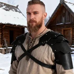 2pcs Renaissance Medieval Knight Shoulder Armor Set, Adjustable Artificial Leather Cosplay Accessories, Larp Halloween Party Stage Performance Props