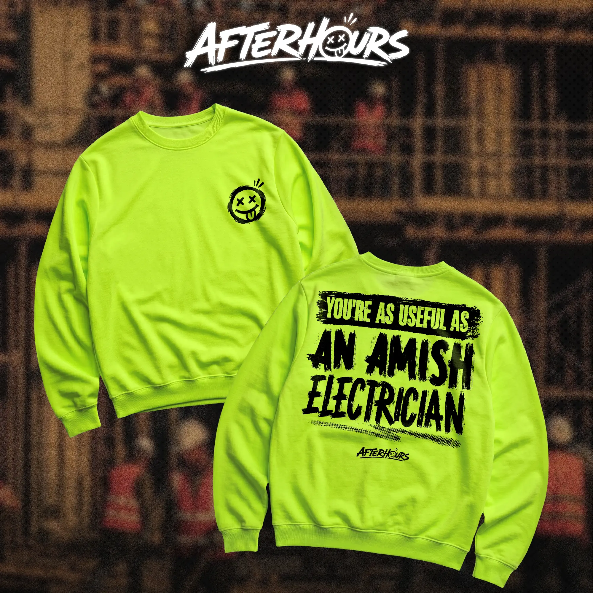 AFTERHOURS Amish Electrician Heavy Cotton T-Shirt Direct-To-Garment Breathable Printing High Visibility Sarcastic Tee For Workers, Gift For Husband , Safety Workwear For Man