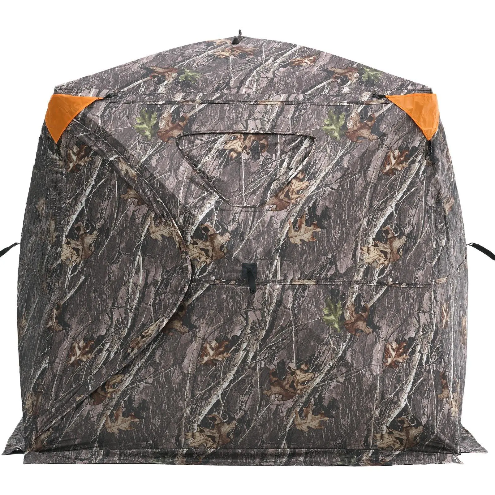270° See-Through Camouflage Hunting Blind, 4-5 Person Portable Pop-Up Ground Fit Tent, 150D Waterproof Shelter with 1-Way Mesh Window, Silent Auto-Close Lockable Zipper Door, Carry Bag for Turkey Deer Hunting