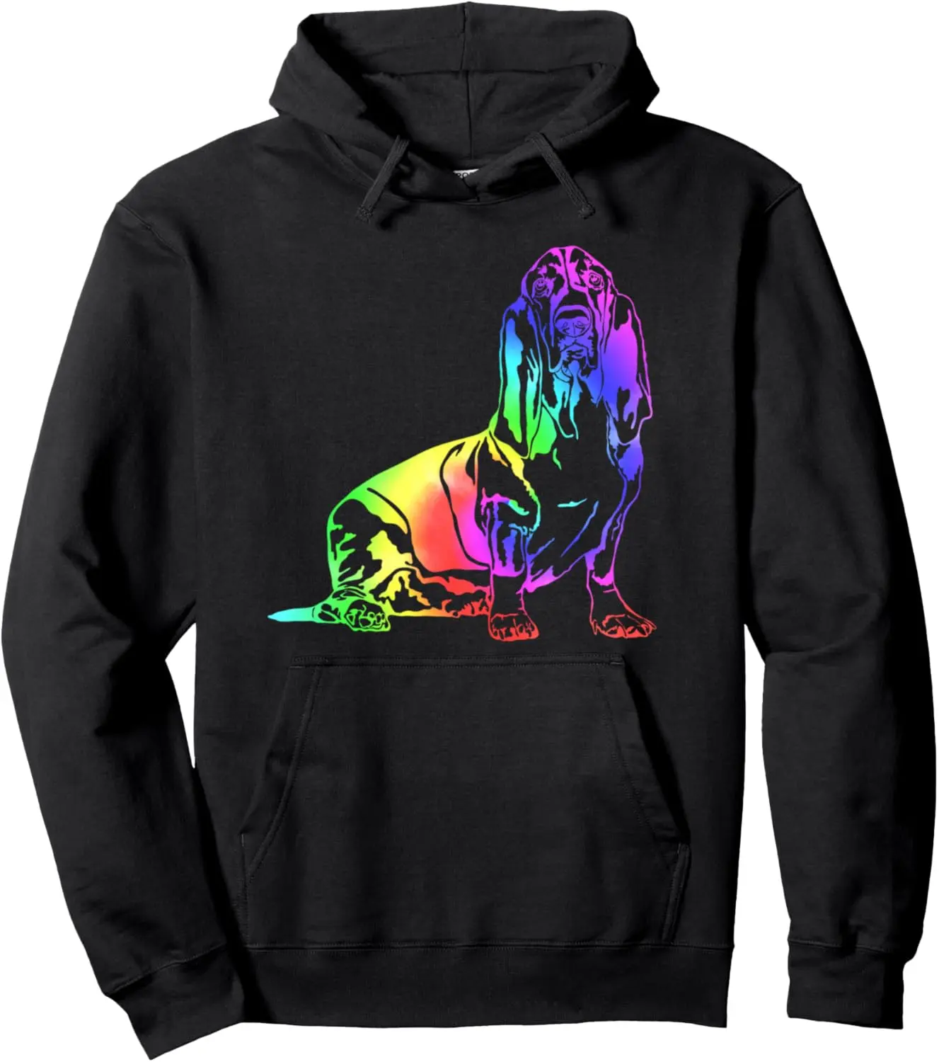 Colorful Tie Dye Basset Hound Dog Rainbow Colors Pullover Hoodie