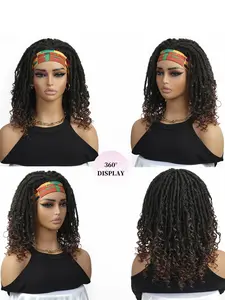 16 Inch Black Locs Braids Headband Wigs for Women, Gorgeous Fluffy Wigs with Headband, Synthetic Curly Hair Full Machine Wigs for Party, Daily Use