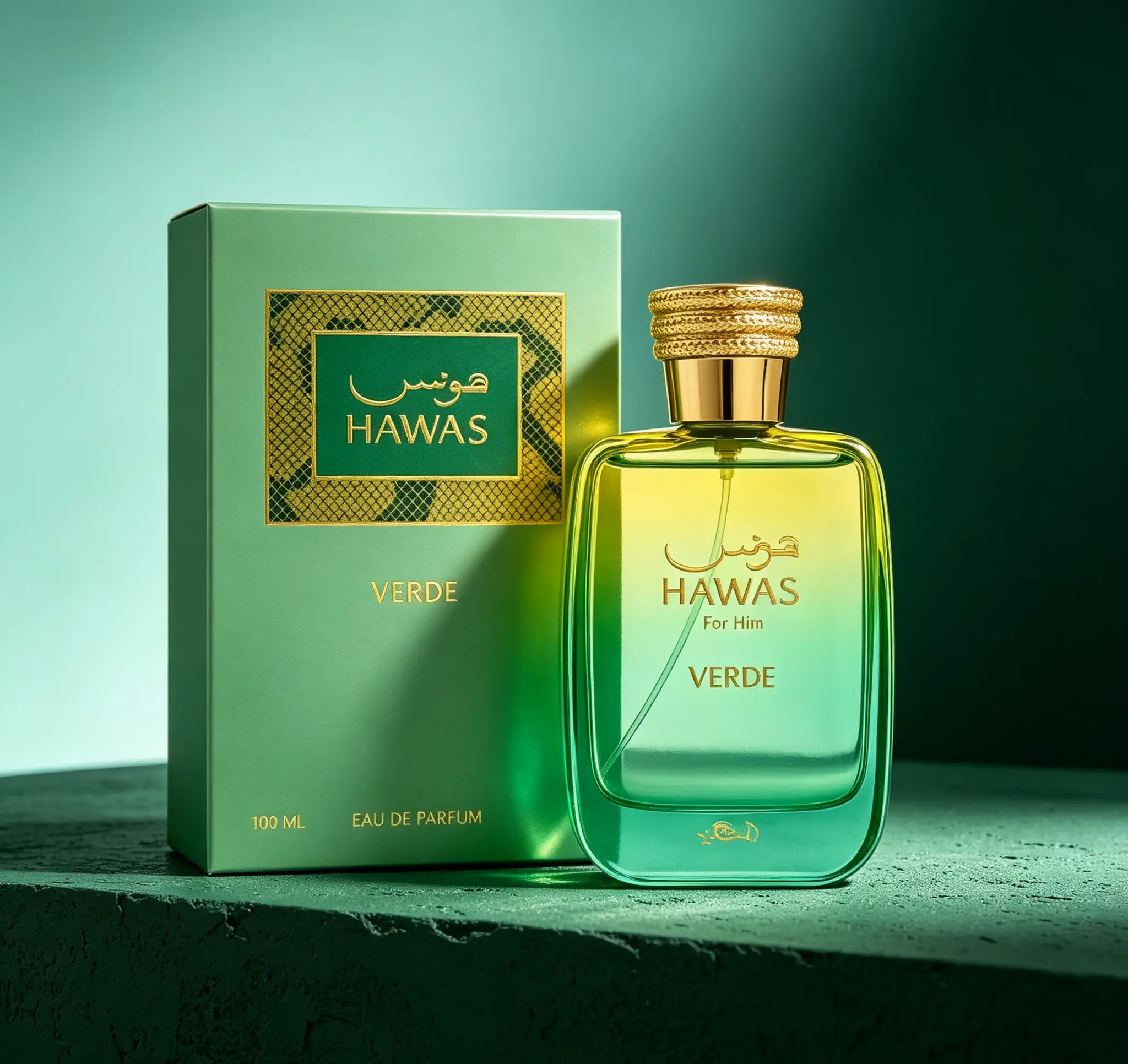 Hawas For Him Verde Eau de Parfum for Men, Long Lasting Masculine Cologne Spray, 3.38 Fl Oz / 100ml Full Size Men’s Fragrance
