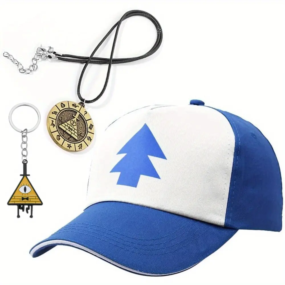 Christmas Hat, including a hat, keychain, and necklace. This unisex adjustable baseball cap is perfect for Christmas costumes, gifts, and parties. Christmas costume/cosplay costume
