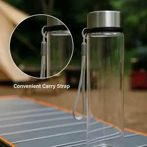 Mainstays Handy 18 oz Clear Plastic Water Bottle, Kitchenware Drinkware, with Stainless Steel Screw Cap Lid and Strap, 1 Each Included