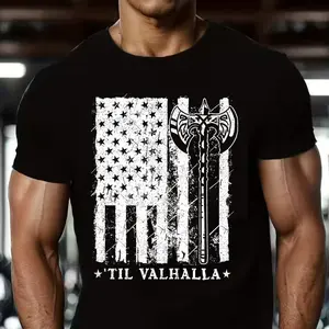'Til Valhalla T-Shirt, Patriotic Viking Axe Graphic Tee