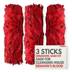 (3 Pack) Dragon's Blood Sage Smudge Sticks for Cleansing House, Meditation, Yoga, Negative Energy Cleanse | 4 Inch Dragon Blood Sage Bundles