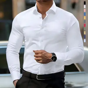 Please note size numbers — slight stretch — men’s slim-fit long-sleeve shirt, casual business button-front shirt suitable for semi-formal and business-casual occasions, men’s dress lining, #SummerVibes