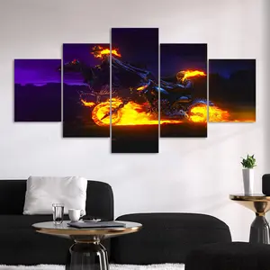 Motorcycle Themed Pattern Unframed Painting, 5 Counts Canvas Wall Art Poster, Wall Art Decor for Home Living Room Bedroom Office, Ornaments