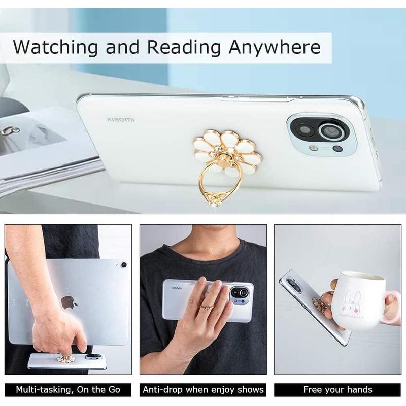 Finger ring stand grip, 2 pack luxury glitter diamond universal metal pop socket for iPhone 16/15/14/13 Pro Max, Galaxy S24/S23/S22 ultra, finger ring grip holder for all smartphone, white/pink