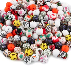 20pcs 15mm Round Silicone Printed Beads for Keychains and Bracelets, 30 Color Options, Colorful Craft Supplies for Jewelry Making and Keychain Accessories, Beads Charms Accessories, DIY Beads, Beading Accessories