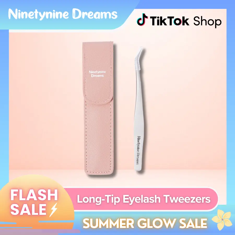 Ninetynine Dreams Eyelash Tweezers | Long-Tip Professional Lash Applicator Tool — Fine Precision Grip for Cluster & Strip Lashes, Stainless Steel, Includes Tweezers Pouch for Safe Storage, Easy Control Eyelash Application Makeup Essential Tool