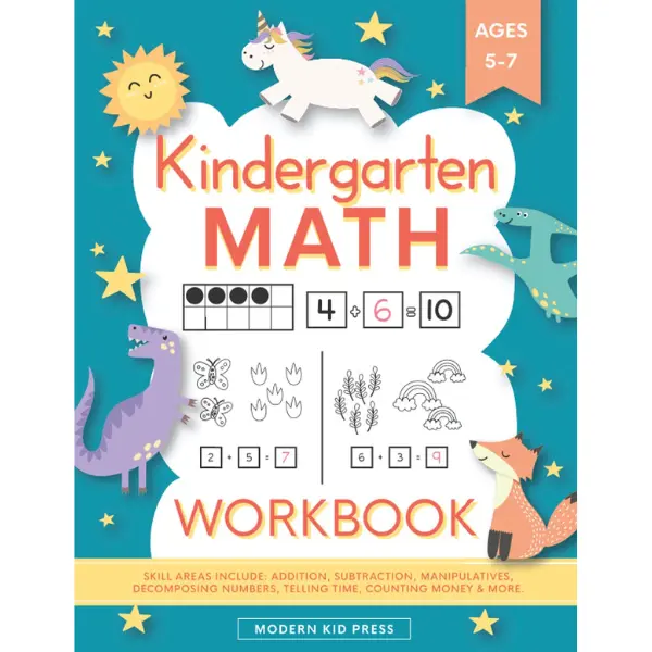 Kindergarten Mathematics Workbook for Ages 5-7, 8.5x11 Size, High-Quality Paper, Matte Cover, English Addition-Subtraction Activities, Color-Trace Numbers, Number Decomposing, Cute Designs, Magical Themes, Language Practice, Homeschool Use