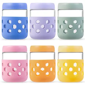 Mrsdry 6-Pack 16 oz Glass Mason Jars with Silicone Sleeves, Airtight BPA-Free Overnight Oats Containers with Lids, Dishwasher Safe Leak-Proof Meal Prep Jars for Chia Pudding, Yogurt, Snacks