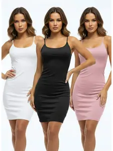 Black / Pink / White Three-Color Basic Camisole Bodycon Dress - Simple, Versatile, Minimalist and Chic Style, Slim-Fitting and Figure-Flattering Tight Short Skirt, Suitable for Casual Wear, Daily Commuting, Going Out, Leisure, Dating, and Loungewear