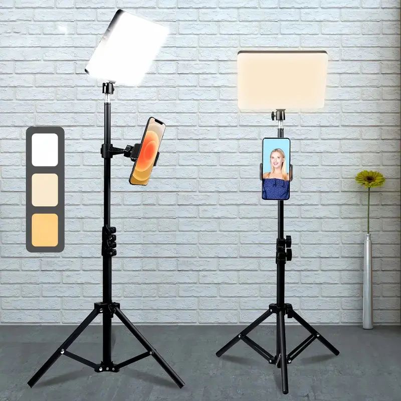 2 Sets LED Video Lights Kit - USB Plugin Foldable Tripod Lights with 43.3" Adjustable Tripod Stand, Phone Holder, USB-Powered On-Camera Gear for Content Creation, Non-Waterproof, No Battery Required