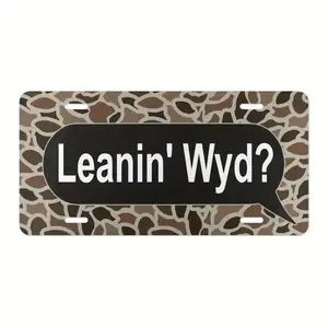 Old School Camo "Leanin' Wyd?" Vanity Plate, License Plate, Hunting Gifts, Leanin Trucks, Aluminum Front License Plate- 6x12- inch polished metal standard plate, easy to install, car trim accessories, for decor only, Made in USA