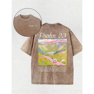 1pc Jesus Religious Cross Sun Printed Retro Washed T-Shirt, 230G, Retro Street Style. Simple And Versatile, Pure Cotton Is Of High Quality, Novel And Fashionable, And It Is A Must-Have Fashion T-Shirt For Spring And Summer