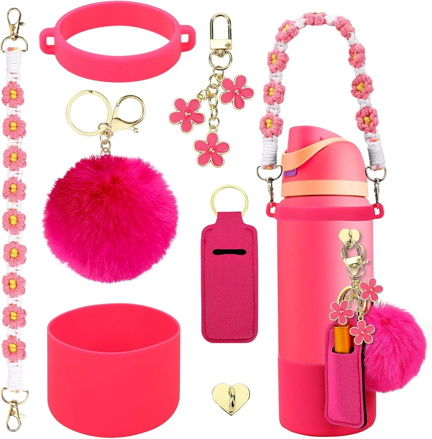 Compatible for  Accessories Bundle:  Boot for 24oz & 32oz Bottles, Charms, Handle, Strap, Rubber Bottoms, and Decorative Add-ons for Your Compatible for  Water Bottle, Hot