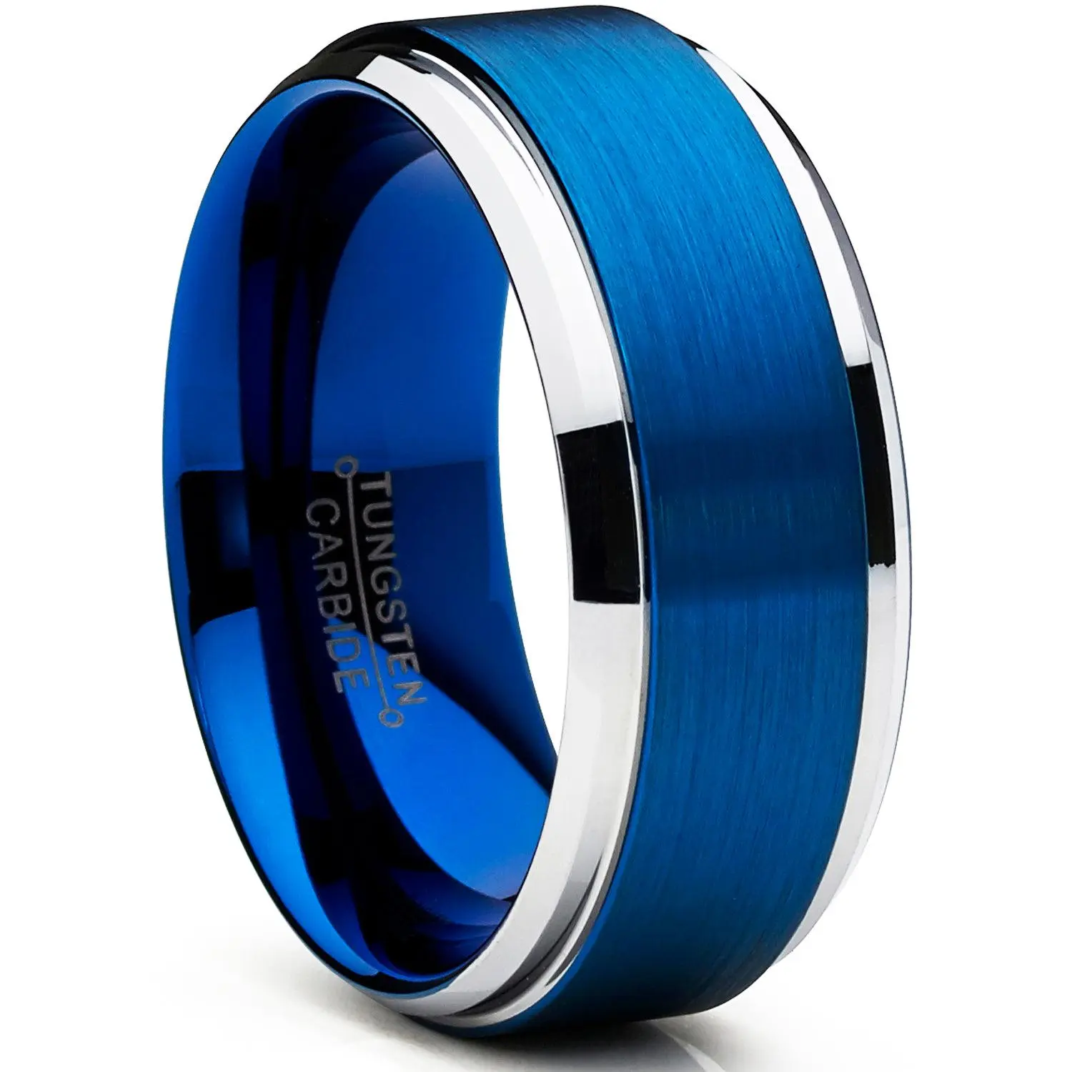Male Adults' 9mm Tungsten Carbide Wedding Band Ring - Brushed Finish, High Polish Beveled Edge, Comfort Fit, Hypoallergenic Jewelry, Laser Engraving Compatible, Sizes 7-15, 9 Millimeters