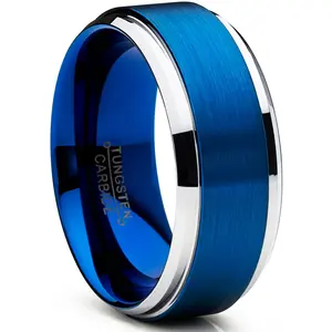 9mm Men's Brushed Finish High Polish Beveled Edge Tungsten Carbide Wedding Band Ring, Comfort Fit 7 to 15