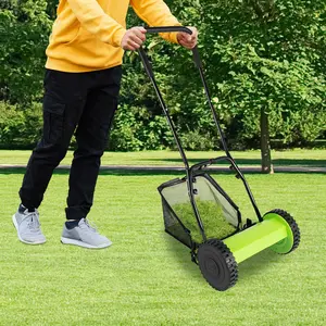 Reel Lawn Mower 12 Inch, Manual Lawn Mower Push Reel with Adjustable Mowing Height, 5 Blades and Collection Bag, Walk-Behind Lawn Mowers for Villas,Parks,Gardens Handle Portable Grass Trimmer Grass Trimmer Head