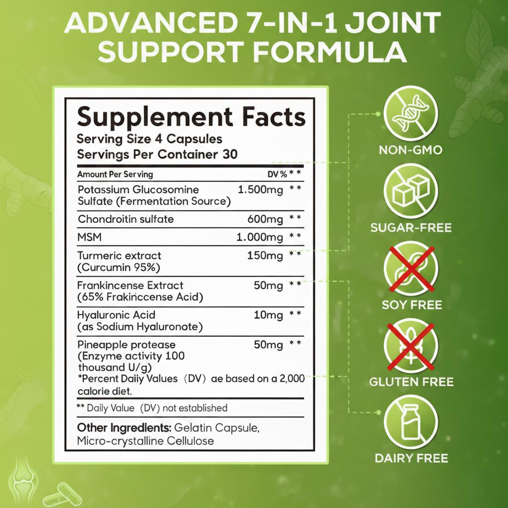 HUAEN 3100mg Joint Support - Ultimate 7-in-1 Formula for Joint Strength & Flexibility - Relieve Knee & Bone Discomfort - Advanced Glucosamine & Chondroitin Complex - 120ct