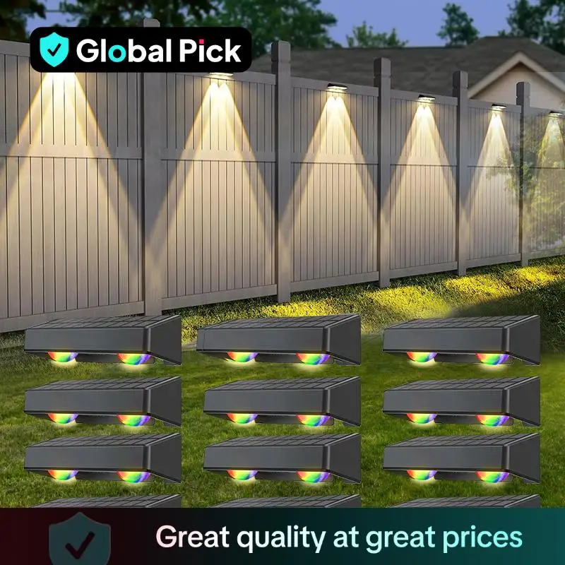 Solar Powered Fence Light, Outdoor Waterproof LED Light, Multi-mode Changing Atmosphere Light for Outside Step Wall Porch Patio Garden Decor, Outdoor