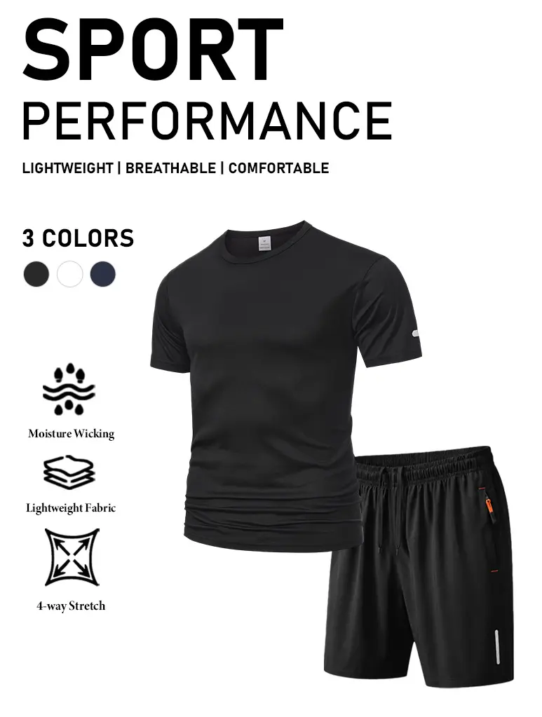 Men's 4-Way Stretch Workout Outfit, Quick-Dry Activewear Set with Zipper Pockets