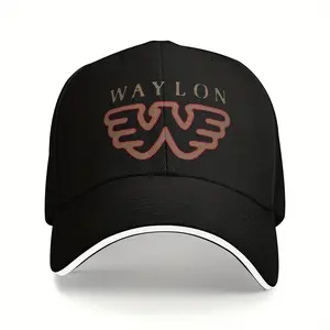 Waylon Jennings Country Music Icon Adjustable Baseball Cap Black Polyester Hand Washable One Size Fits All for Outdoor Sports Travel & Holiday Gifts Versatile Fans