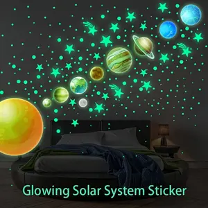 Nine Major Galaxies Fluorescent Solar System Self-adhesive Night Light Wall Sticker for Youngsters' Room Decoration and Dormitory