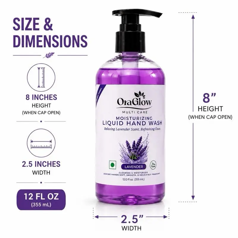 OraGlow Moisturizing Liquid Hand Wash 4-Scent Variety Pack – 4 Bottles Total, 1 of Each Scent – Rose, Lavender, Lemon & Lime, Coconut & Jasmine – 12 fl oz (355 mL) Each – Halal – Made in USA Cleansing Daily
