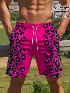 Men's Leopard Print Beach Shorts, Quick-Dry Casual Short Pants, Drawstring Design, Comfortable and Lightweight, Summer Swimwear for Outdoor Activities