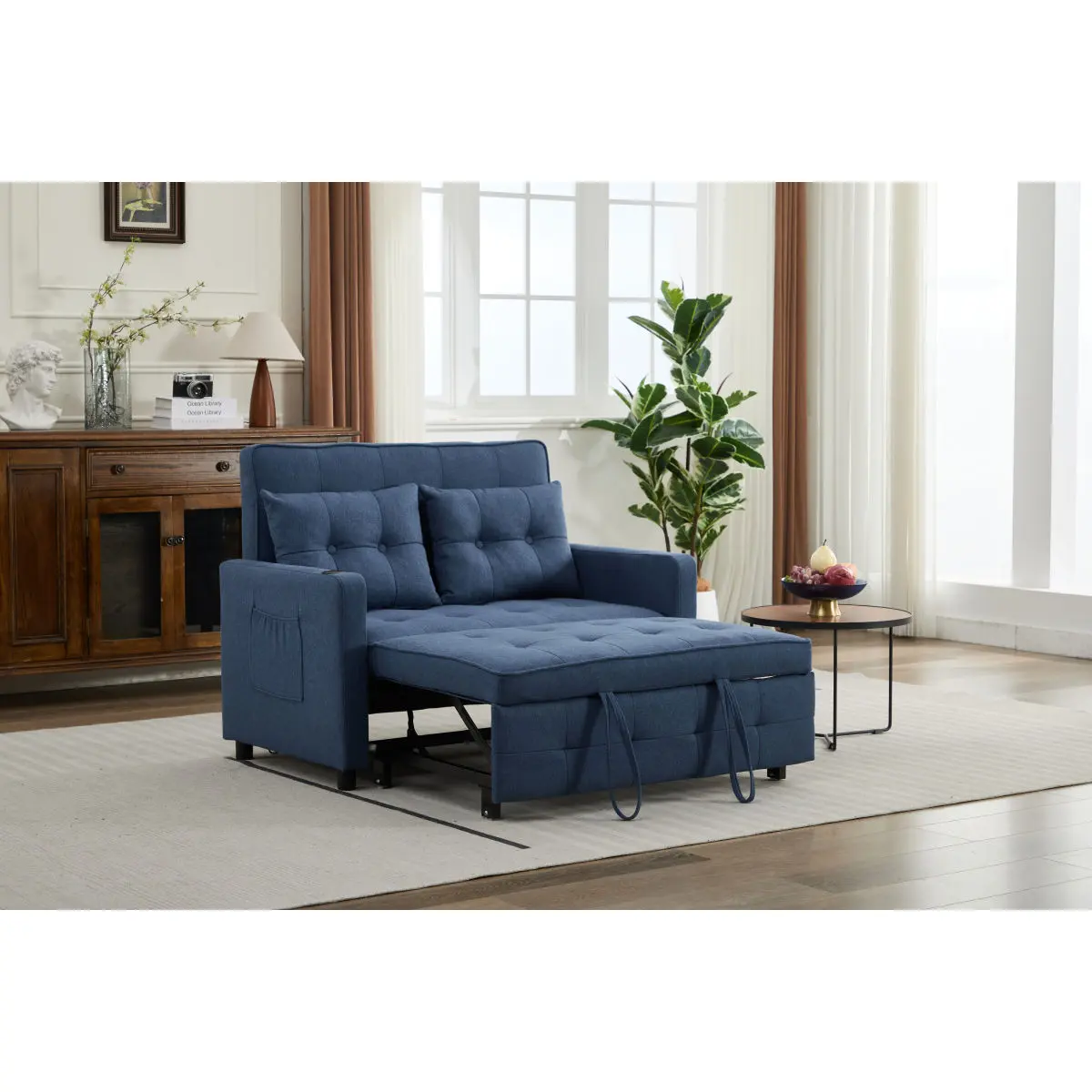 Convertible Sofa Bed, 3-in-1 Convertible Sleeper Chair Bed, Pull Out Chair Sofa with USB Ports & Side Pocket, Adjustable Armchair Bed for Small Spaces, Apartment, Living Room and Guest Room