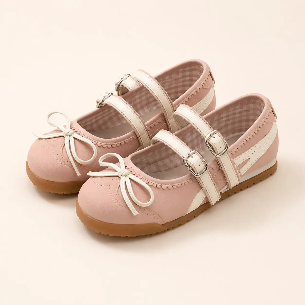 Women's Pink Mary Jane Flats - Color Block Shoes with an Adjustable Buckle, Bow Detail, and Rubber Sole for Dates & Campus Outfits, Bow Decorated Shoes, Soft Footwear, Round Toe Flats, Cute