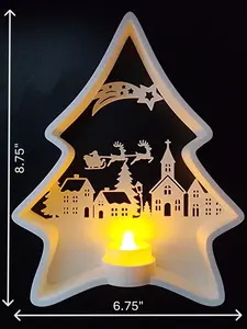 Festive Landscape Inside of Christmas Tree 3D Printed LED Candle Holder 8.75x6.75 inch Warm Ambiance for Holiday Decor