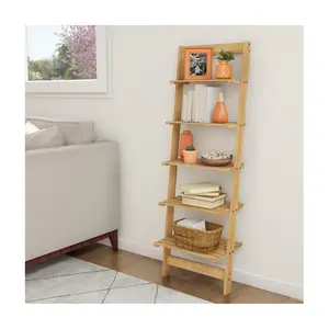 Lavish Home 5-Tier Ladder Shelf Wooden LeaningBookshelf