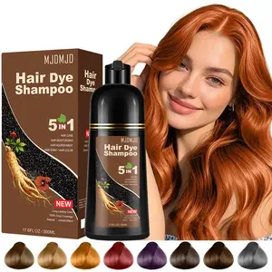 Orange Hair Dye Shampoo 5-in-1, Semi-Permanent Ginger Color for Men & Women, Instant Grey Hair Coverage & Beard Dye, Natural Herbal Ingredients, Ammonia-Free & Vegan, Lasts Up to 30 Days, Champú Para Canas, 500ml