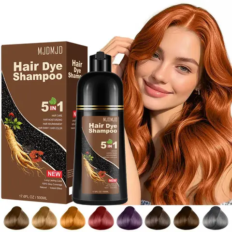 MJDMJD 5-in-1 Orange Hair Color Shampoo, Semi-Permanent Plant Dye for Adults, Instant Grey Coverage for Hair & Beard, Natural Herbal, Ammonia-Free Vegan, 30-Day Longevity, 500ml Temporary Dye, Haircare