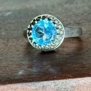Sterling Silver Blue Topaz Ring Size 6 December Birthstone