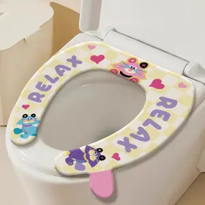 EVA Dopamine Cartoon Toilet Seat Cover, Waterproof Adhesive Washable Household Accessory, All-Season Use with Fun RELAX Text Design