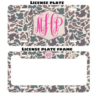 Duck Camo Custom Monogram License Plate & Frame – Stylish Car Accessories Set for Hunters & Outdoor Lovers, Truck Car Tags, Gifts for Him, Tag for Car, Car Accessories