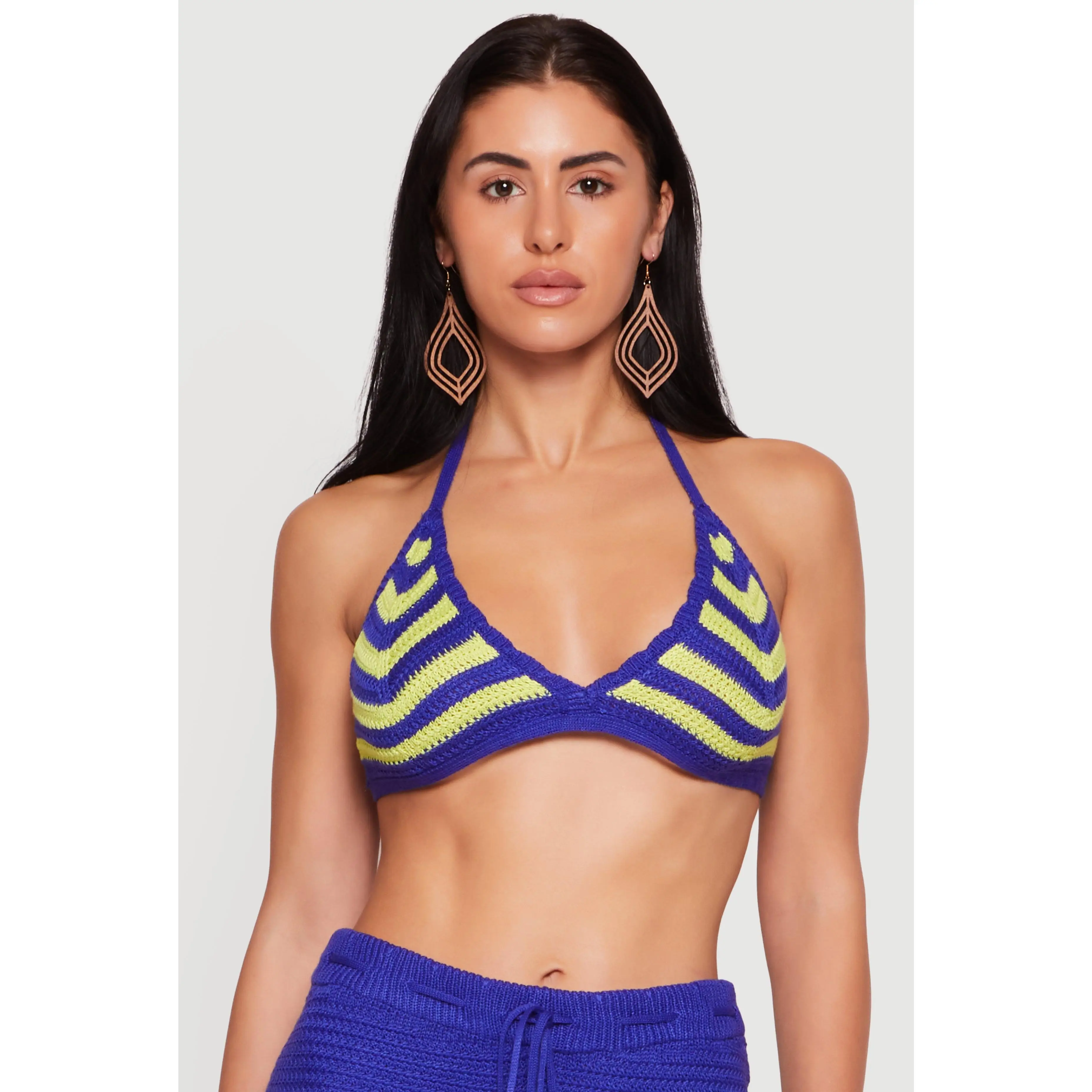 Crochet Striped Halter Crop Top