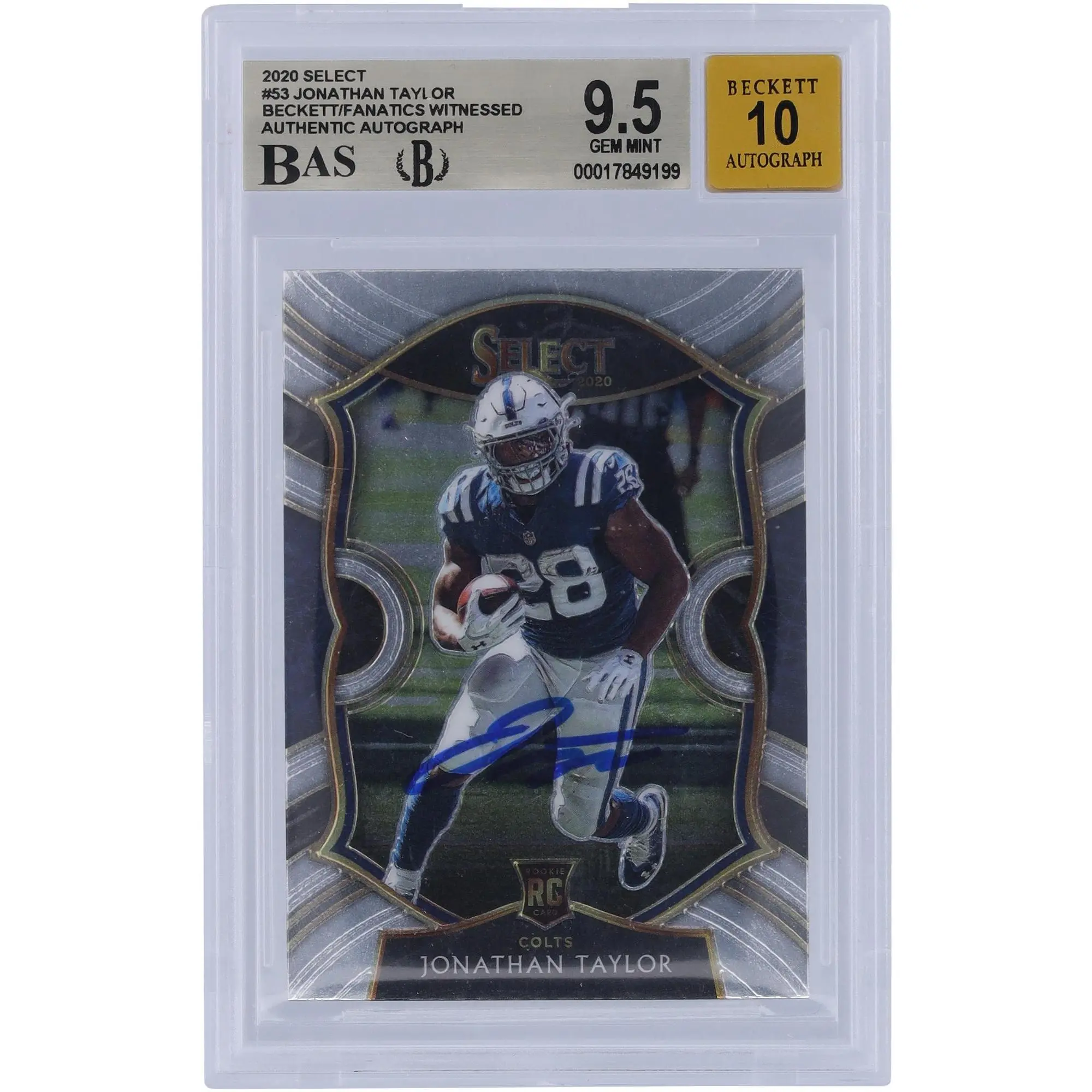 Jonathan Taylor Indianapolis Colts Autographed 2020 Panini Select #53 Beckett Fanatics Witnessed Authenticated 9.5/10 Rookie Card - Fanatics Authentic Certified
