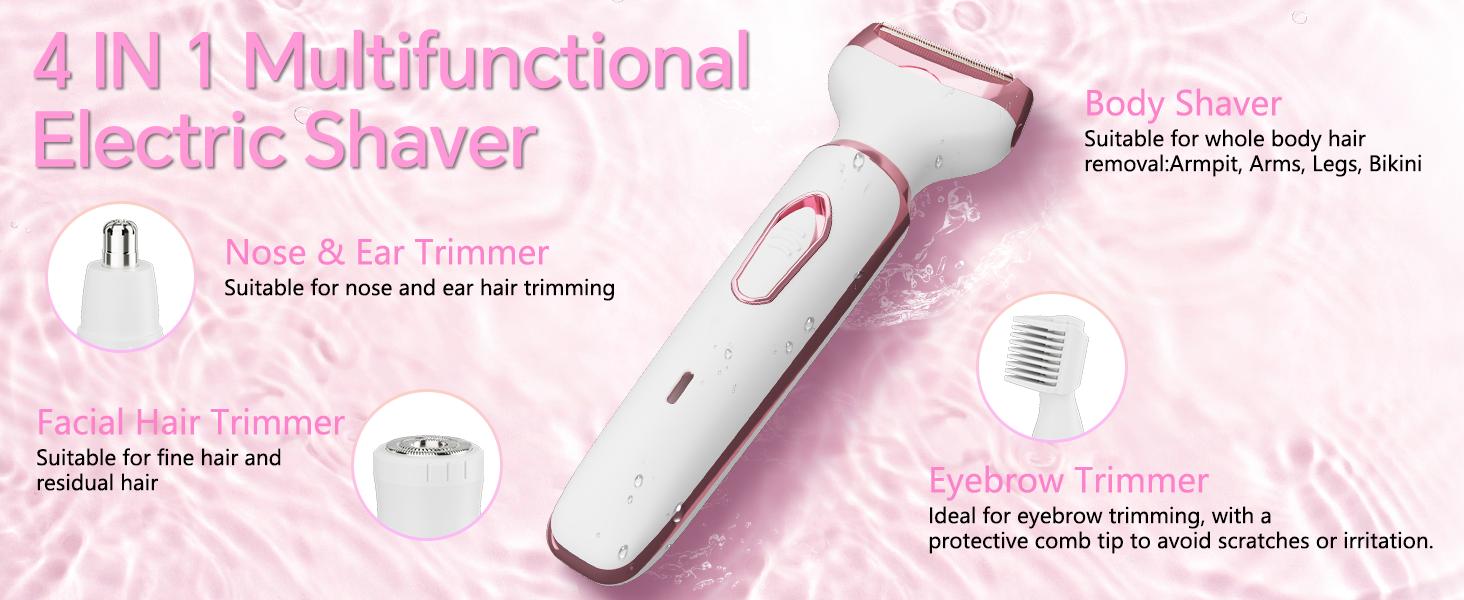Bikini Trimmer and Shaver Kit for Women - 2-in-1 Wet/Dry Electric Body Hair Trimmer Facial Hair Removal Cordless Waterproof Bikini Shaver Razor for Face Lip Chin Underarm Legs
